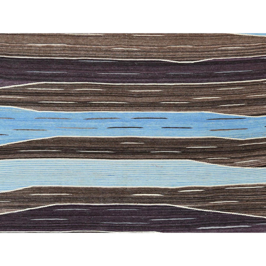 Flat Weave Wool Hand Woven Rug Brown No Border 10.5X14.0 -O060042