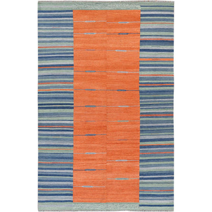 Flat Weave Wool Hand Woven Rug Orange No Border 6.3X9.2 -O060048