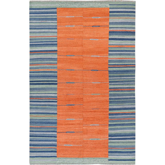 Flat Weave Wool Hand Woven Rug Orange No Border 6.3X9.2 -O060048