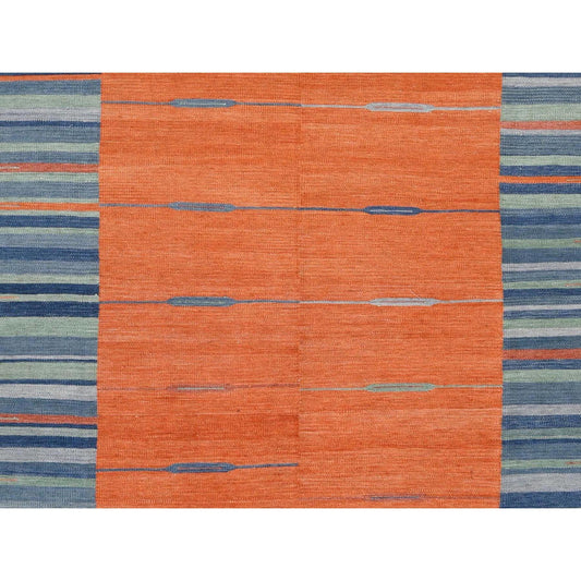 Flat Weave Wool Hand Woven Rug Orange No Border 6.3X9.2 -O060048