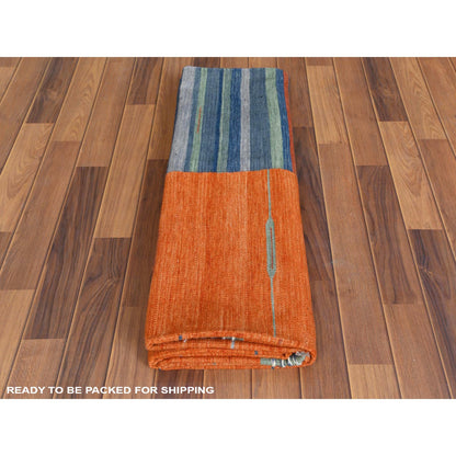 Flat Weave Wool Hand Woven Rug Orange No Border 6.3X9.2 -O060048