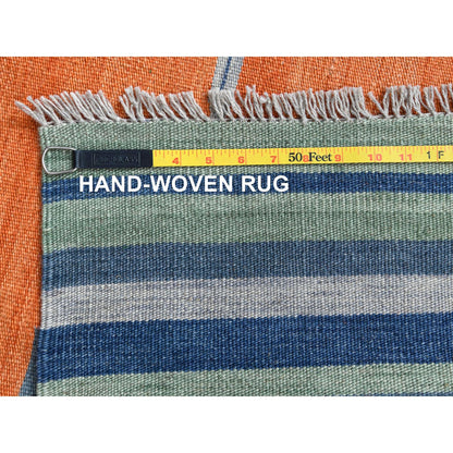 Flat Weave Wool Hand Woven Rug Orange No Border 6.3X9.2 -O060048
