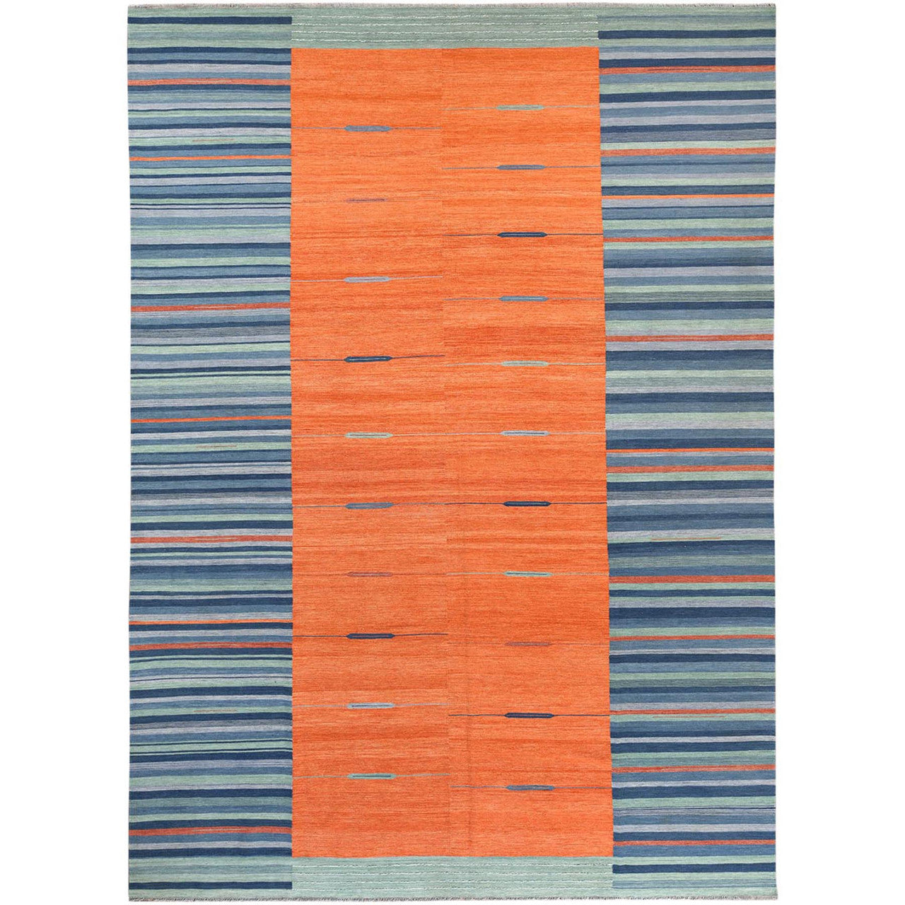Flat Weave Wool Hand Woven Rug Orange No Border 10.4X14.2 -O060050