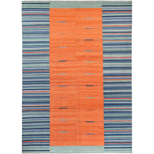 Flat Weave Wool Hand Woven Rug Orange No Border 10.4X14.2 -O060050