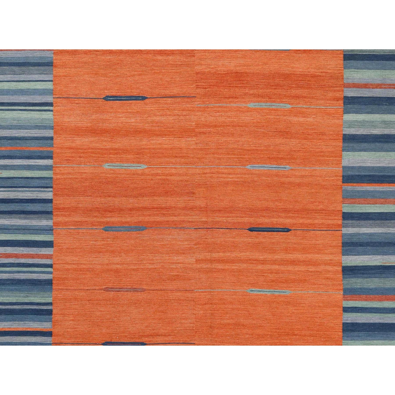 Flat Weave Wool Hand Woven Rug Orange No Border 10.4X14.2 -O060050