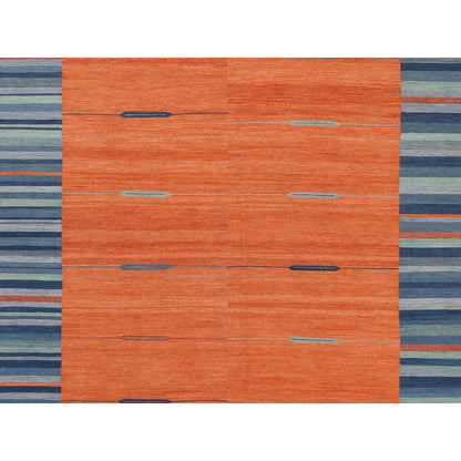 Flat Weave Wool Hand Woven Rug Orange No Border 10.4X14.2 -O060050
