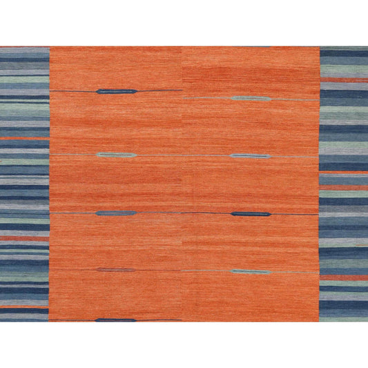 Flat Weave Wool Hand Woven Rug Orange No Border 10.4X14.2 -O060050