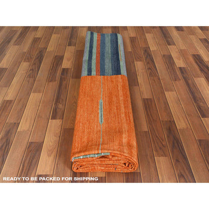 Flat Weave Wool Hand Woven Rug Orange No Border 10.4X14.2 -O060050