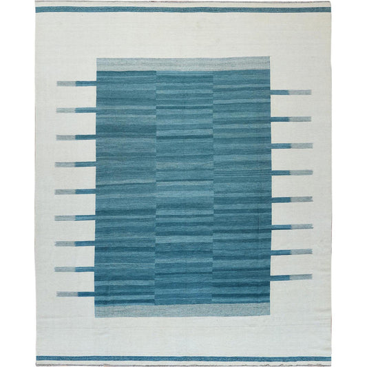 Flat Weave Wool Hand Woven Rug Teal No Border 12.3X15.0 -O060052