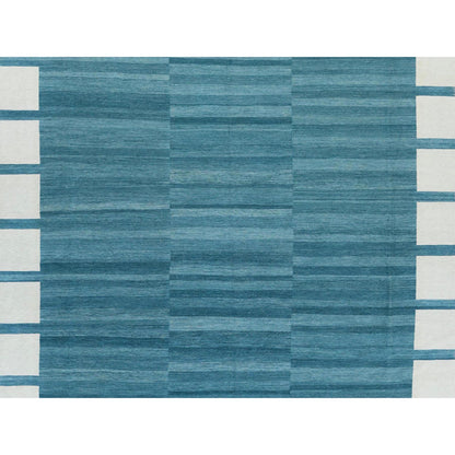 Flat Weave Wool Hand Woven Rug Teal No Border 12.3X15.0 -O060052