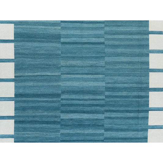Flat Weave Wool Hand Woven Rug Teal No Border 12.3X15.0 -O060052