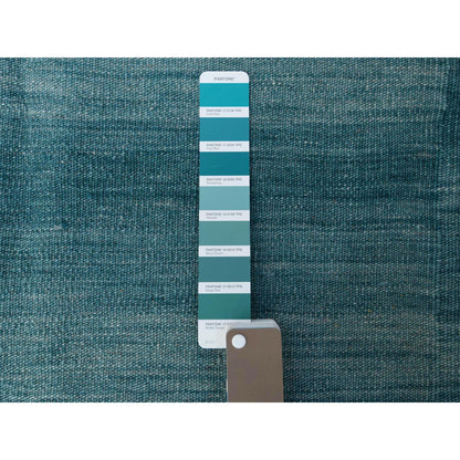 Flat Weave Wool Hand Woven Rug Teal No Border 12.3X15.0 -O060052