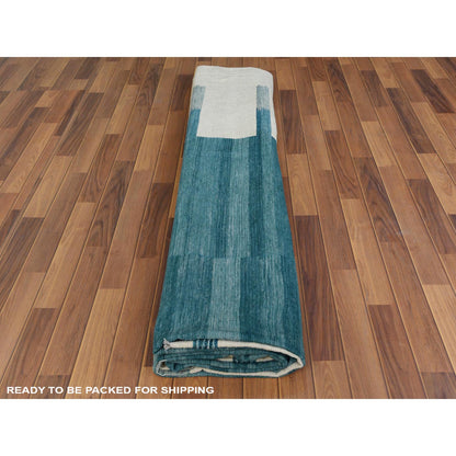 Flat Weave Wool Hand Woven Rug Teal No Border 12.3X15.0 -O060052