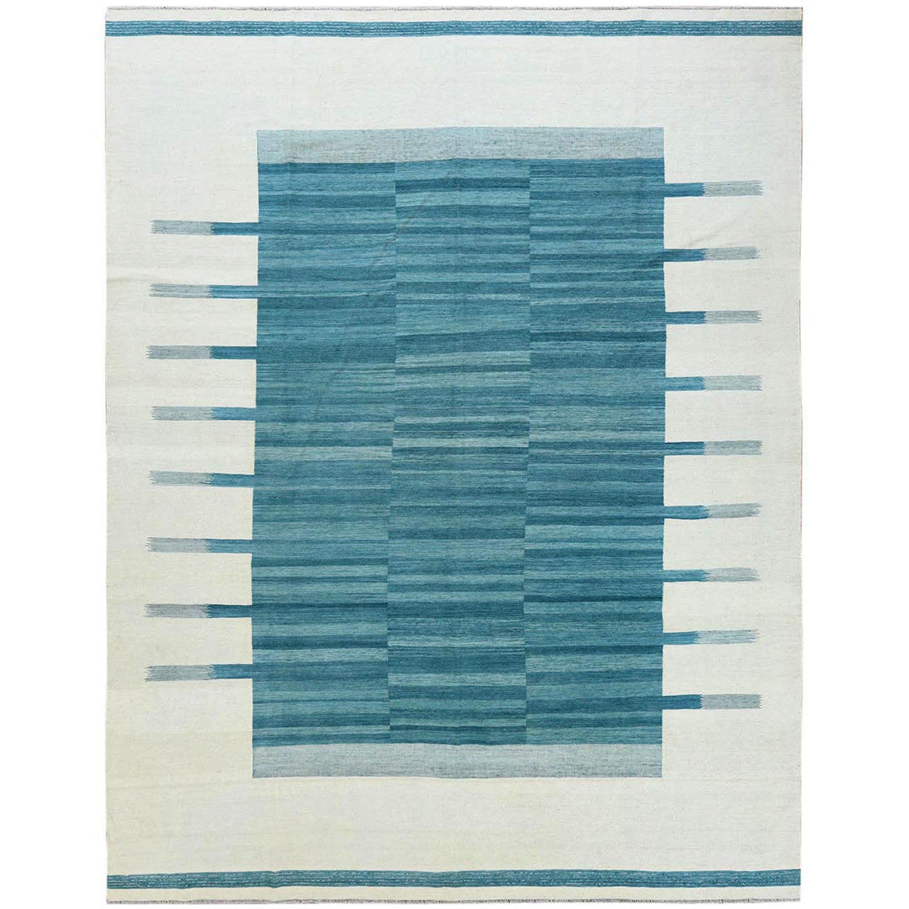 Flat Weave Wool Hand Woven Rug Teal No Border 10.8X14.1 -O060053