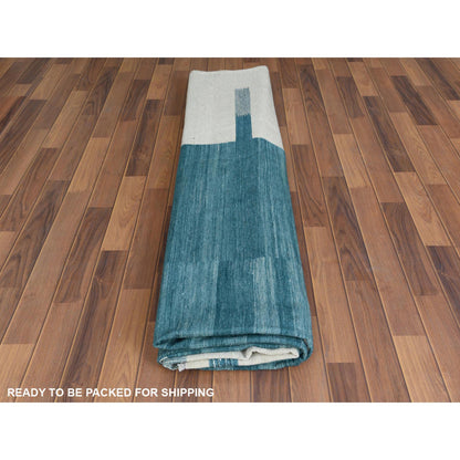 Flat Weave Wool Hand Woven Rug Teal No Border 10.8X14.1 -O060053