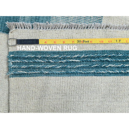 Flat Weave Wool Hand Woven Rug Teal No Border 10.8X14.1 -O060053
