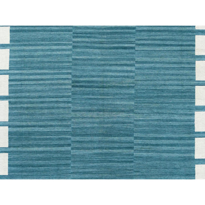 Flat Weave Wool Hand Woven Rug Teal No Border 9.5X11.9 -O060058