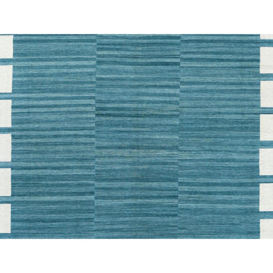 Flat Weave Wool Hand Woven Rug Teal No Border 9.5X11.9 -O060058