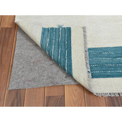 Flat Weave Wool Hand Woven Rug Teal No Border 9.5X11.9 -O060058