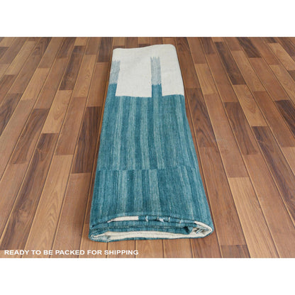 Flat Weave Wool Hand Woven Rug Teal No Border 9.5X11.9 -O060058