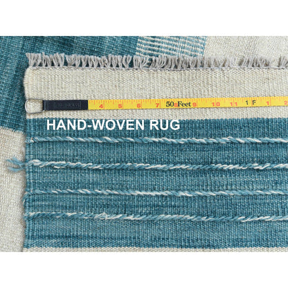 Flat Weave Wool Hand Woven Rug Teal No Border 9.5X11.9 -O060058
