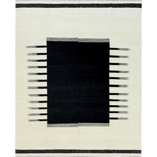 Flat Weave Wool Hand Woven Rug Black No Border 8.2X10.0 -O060072