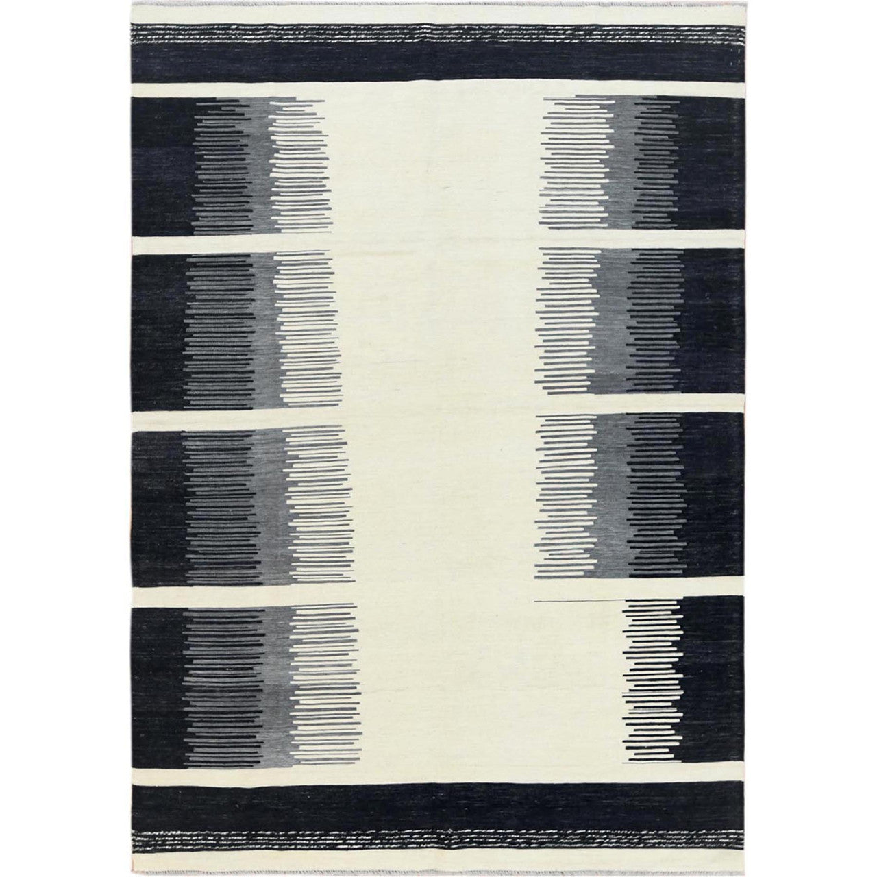 Flat Weave Wool Hand Woven Rug Ivory No Border 6.3X9.0 -O060082