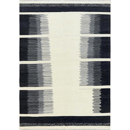Flat Weave Wool Hand Woven Rug Ivory No Border 6.3X9.0 -O060082