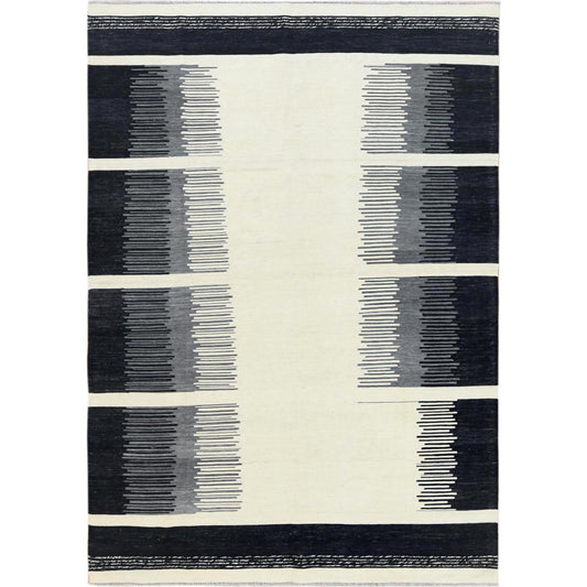 Flat Weave Wool Hand Woven Rug Ivory No Border 6.3X9.0 -O060082