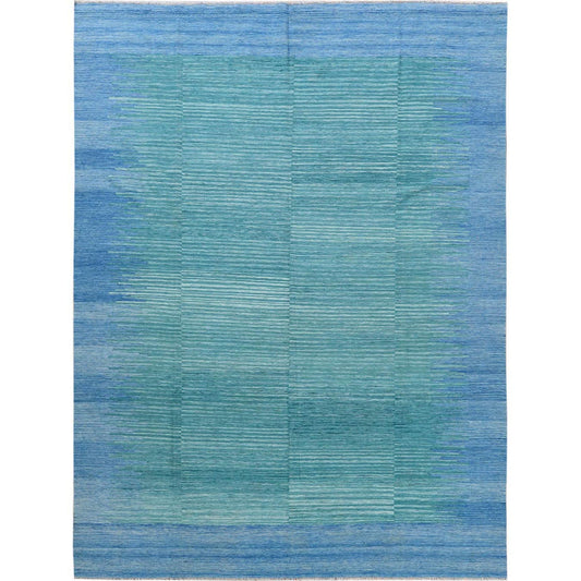 Flat Weave Wool Hand Woven Rug Teal Denim Blue 9.1X12.2 -O060086