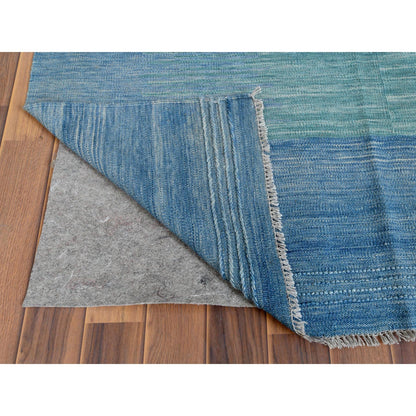 Flat Weave Wool Hand Woven Rug Teal Denim Blue 9.1X12.2 -O060086