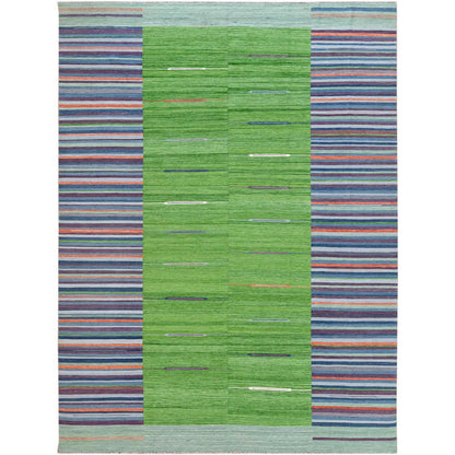 Flat Weave Wool Hand Woven Rug Green No Border 9.3X12.1 -O060091