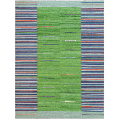 Flat Weave Wool Hand Woven Rug Green No Border 9.3X12.1 -O060091