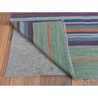 Flat Weave Wool Hand Woven Rug Green No Border 9.3X12.1 -O060091