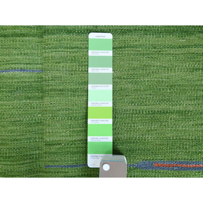 Flat Weave Wool Hand Woven Rug Green No Border 9.3X12.1 -O060091