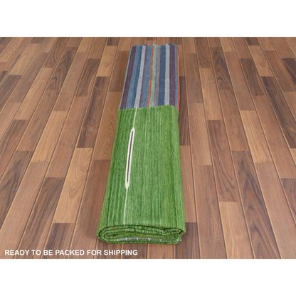 Flat Weave Wool Hand Woven Rug Green No Border 9.3X12.1 -O060091
