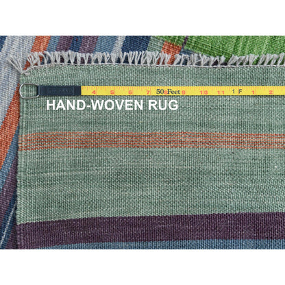 Flat Weave Wool Hand Woven Rug Green No Border 9.3X12.1 -O060091
