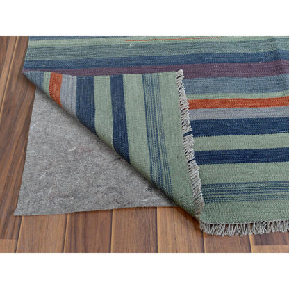 Flat Weave Wool Hand Woven Rug Green No Border 9.4X12.1 -O060092