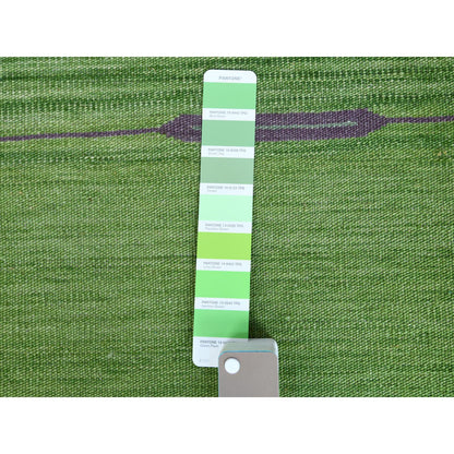 Flat Weave Wool Hand Woven Rug Green No Border 9.4X12.1 -O060092