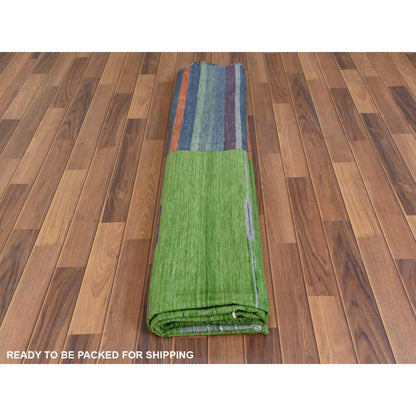 Flat Weave Wool Hand Woven Rug Green No Border 9.4X12.1 -O060092