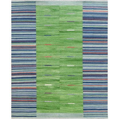 Flat Weave Wool Hand Woven Rug Green No Border 8.3X10.1 -O060093