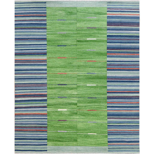 Flat Weave Wool Hand Woven Rug Green No Border 8.3X10.1 -O060093