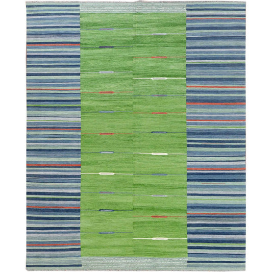 Flat Weave Wool Hand Woven Rug Green No Border 8.3X10.1 -O060094