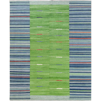 Flat Weave Wool Hand Woven Rug Green No Border 8.3X10.1 -O060094