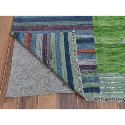 Flat Weave Wool Hand Woven Rug Green No Border 6.2X9.2 -O060095