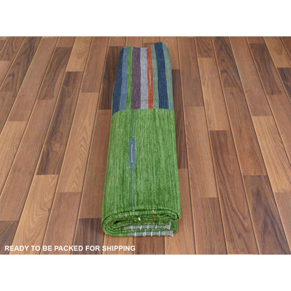 Flat Weave Wool Hand Woven Rug Green No Border 6.2X9.2 -O060095