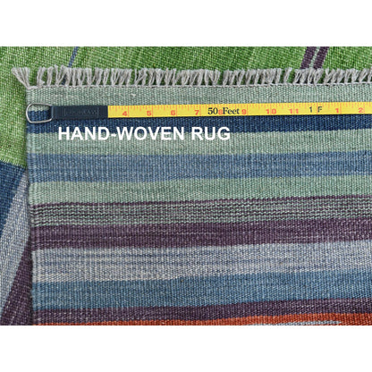 Flat Weave Wool Hand Woven Rug Green No Border 6.2X9.2 -O060095