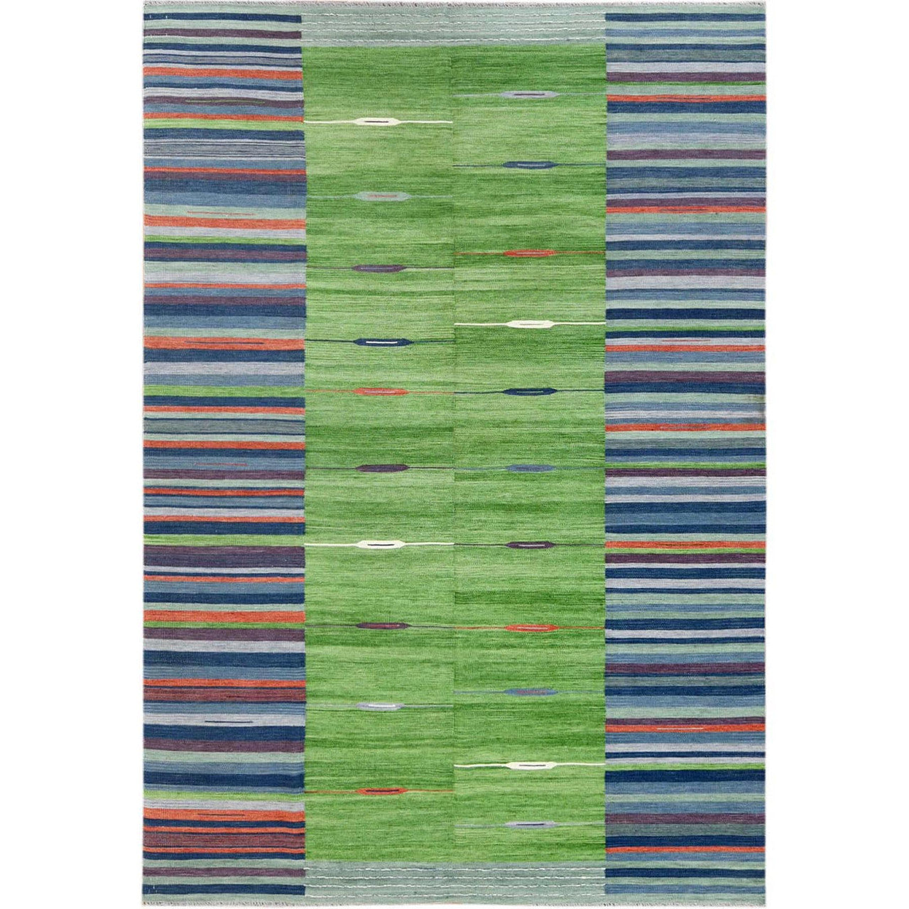 Flat Weave Wool Hand Woven Rug Green No Border 6.3X9.2 -O060096