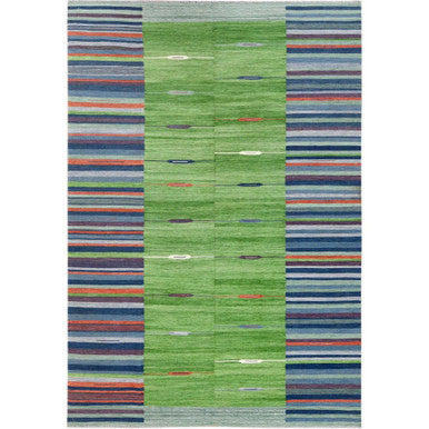 Flat Weave Wool Hand Woven Rug Green No Border 6.3X9.2 -O060096