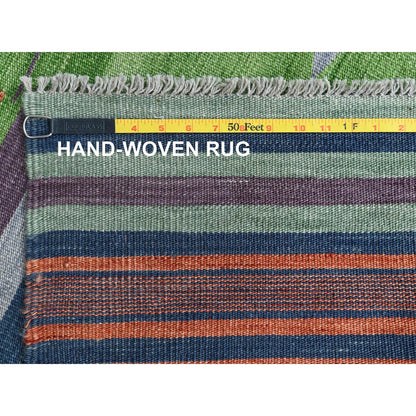 Flat Weave Wool Hand Woven Rug Green No Border 6.3X9.2 -O060096